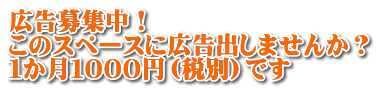 広告募集中！ このスペースに広告出しませんか？ １か月１０００円（税別）です