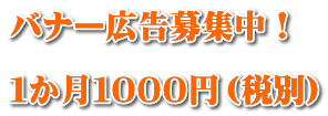 バナー広告募集中！  １か月１０００円（税別）