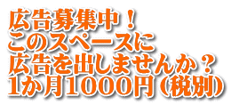 広告募集中！ このスペースに 広告を出しませんか？ １か月1000円（税別）