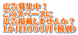 広告募集中！ このスペースに 広告掲載しませんか？ １か月１０００円（税別）