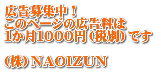 広告募集中！ このページの広告料は １か月１０００円（税別）です  （株）ＮＡＯＩＺＵＮ
